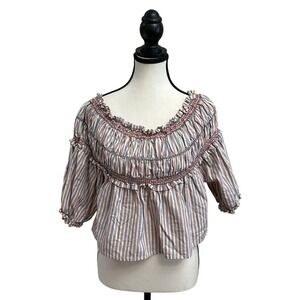 Gianni Bini Striped Smocked Peasant Crop Top Womens Size S